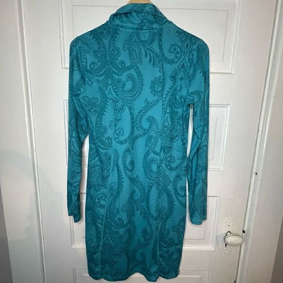 TEHAMA Long Sleeve Teal Paisley Athleisure Stretch Dress - Picture 10 of 12